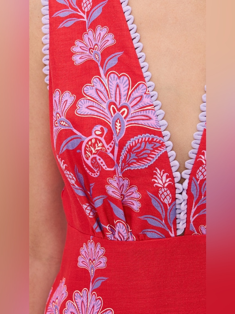 NWT Farm Rio Porcelain garden red linen midi dress - Picture 4 of 12